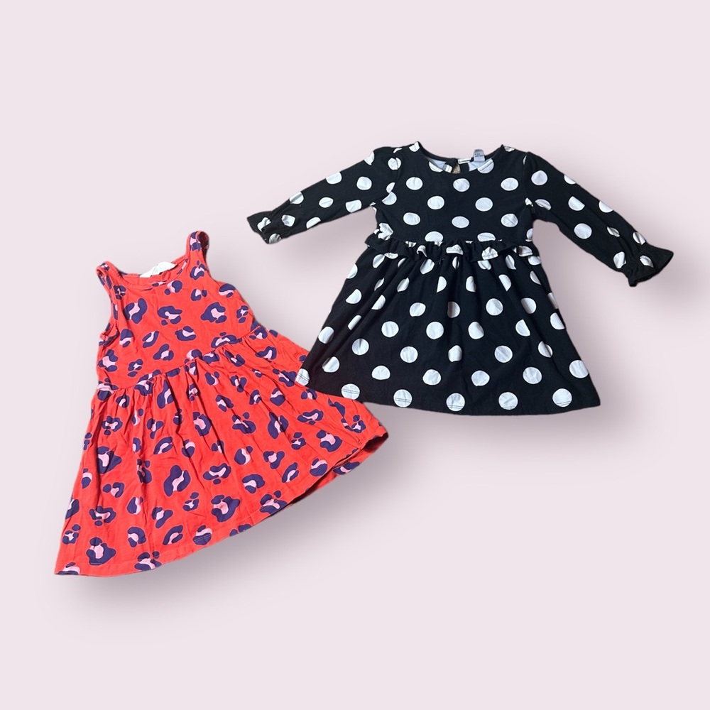 Toddler Girl Set Of Two Print Dress Leopard And Polka Dot Old Navy H&M Sz 2-4